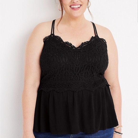 Maurices Women 3X Strappy Cross Back Vistas Solid Crochet Lace Peplum Cami NWT - Picture 1 of 12